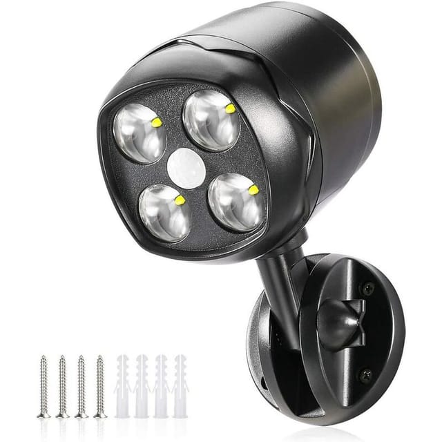 Bewegungsmelderleuchte für den Außenbereich, IP65 wasserdichter LED-Strahler, batteriebetrieben, 600 lm, flexible Bewegungsmelderleuchte mit Batterie