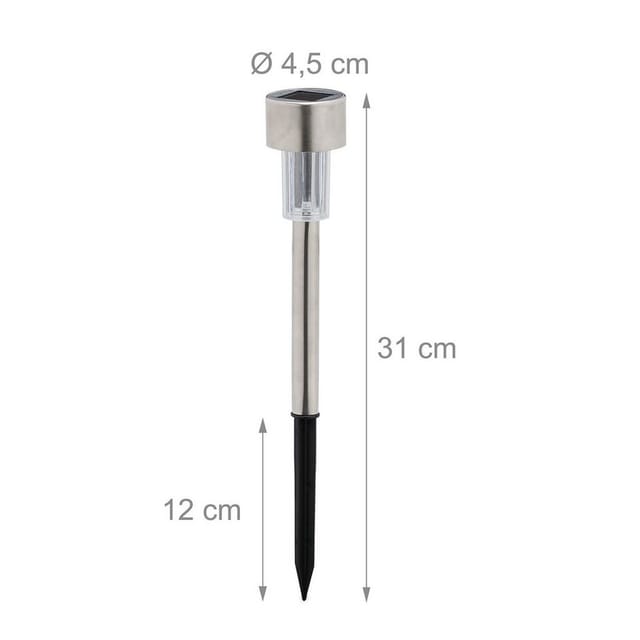 Relaxdays - Solarlampen 4er Set, kaltweiß, wasserdicht, Dämmerungssensor, led Solarlicht, HxD: 31 x 4,5 cm, silber/schwarz