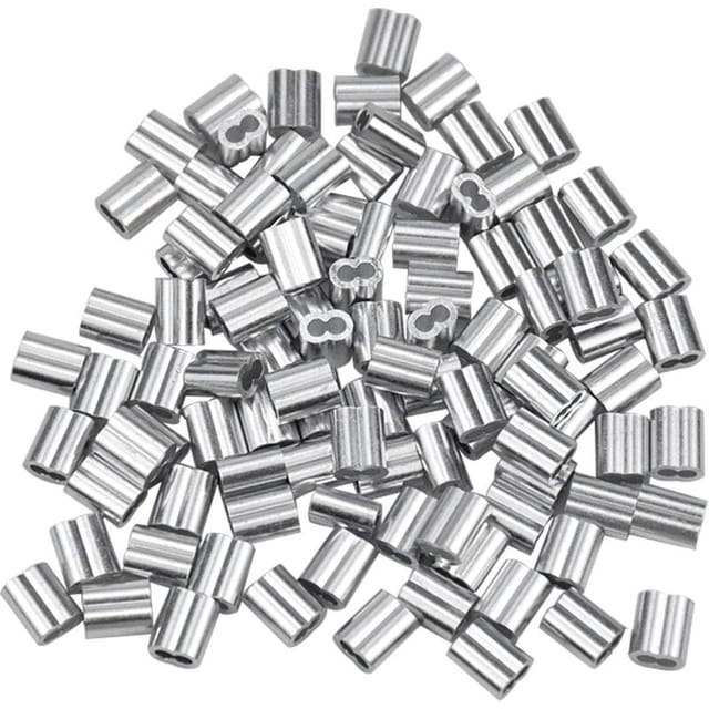Memkey - 100 Stück Aluminiumhülsen, Drahtseil-Aluminiumhülsen, Aluminium-Crimpklemme mit Doppelhülsen für Drahtseile, Flugzeugkabel, Silber (1,5 mm /