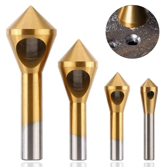 4 Stück Entgraten, Anfasen, Senker, 90 ° hss, Titan-Anfasmesser, Titanbohrer, Metall-Anfasschraubenwerkzeug, geeignet zum Schneiden von Metall, Holz