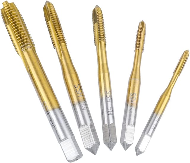 Memkey - 5 Stück Gewindebohrer mit gerader Nut, HSS-Stahl, metrisches Gewindeschneiden, Maschinengewindebohrer, titanbeschichtetes