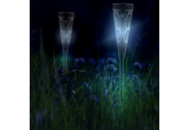 Relaxdays - Solarlampe 4er Set, Fackel-Design, Gartenbeleuchtung mit Lichteffekt, h x d: 41 x 7 cm, mit Erdspieß, schwarz