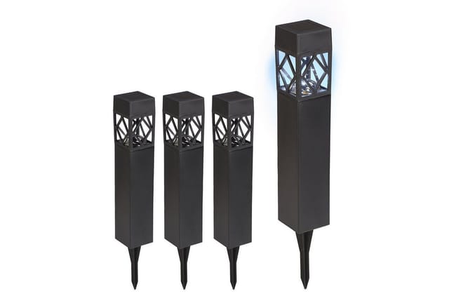 Relaxdays Solarlampen 4er Set, kaltweiß, wasserdicht, Dämmerungssensor, LED Solarleuchte, HxBxT: 41 x 6 x 6 cm, schwarz