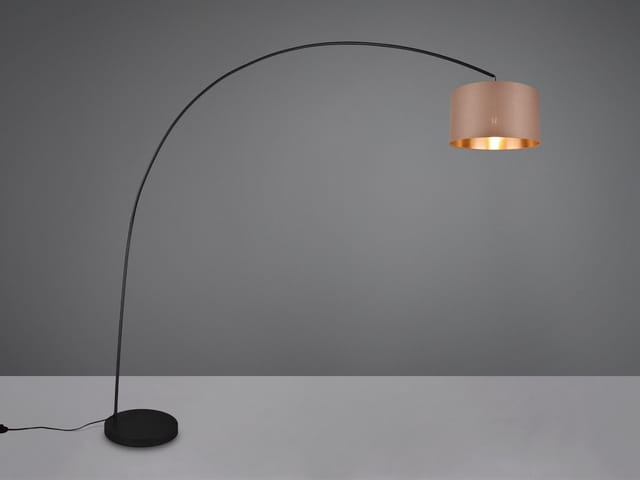 Meinewunschleuchte - led Bogenleuchte Metall Schwarz Stoff Lampenschirm Taupe, 210cm