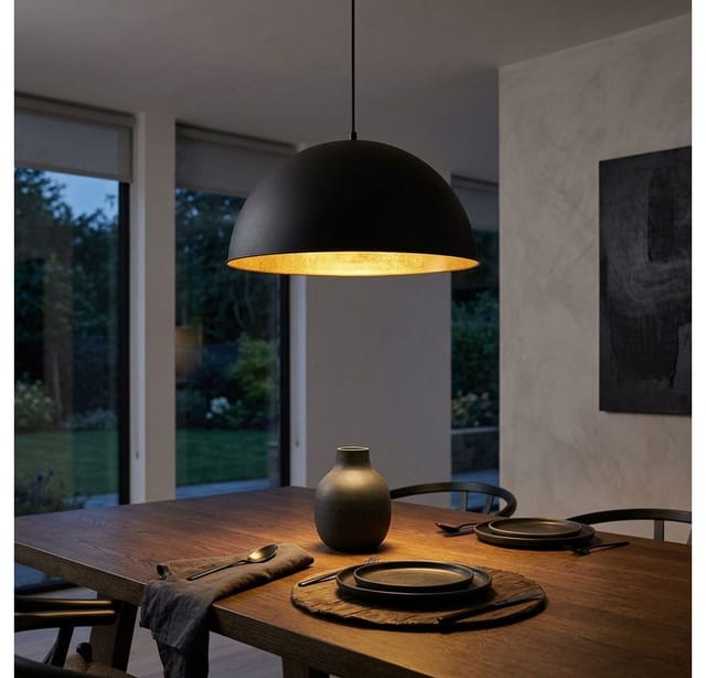 Hängelampe Hängeleuchte Pendelleuchte Esszimmerlampe Schirmleuchte, Metall schwarz goldfarben, 1x E27 Fassung, DxH 41x120cm