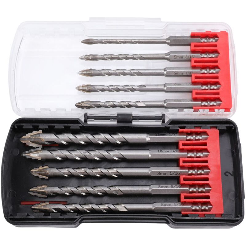Coffret De 10 Forets Crantés À Queue Hexagonale De 6,35 Mm (1/4 Pouce), Pointe Carbure, Pour La Maçonnerie, Le Béton, Le Carrelage, Le Verre, Le Plastique Et Le Bois.