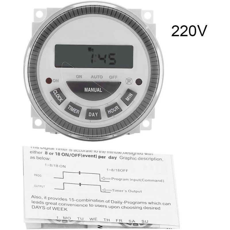 Minuterie Numérique Programmable Hebdomadaire 16 A, 7 Jours, Sortie De Commutateur De Relais Temporisé (220 V 16 A Tm-619h-2)