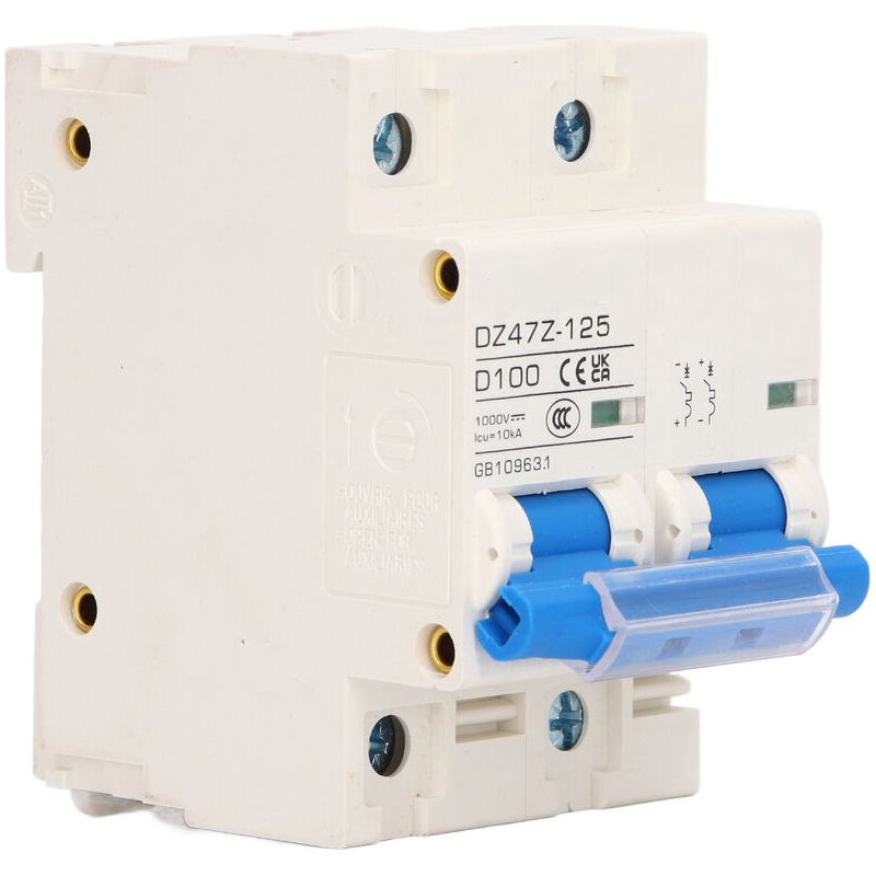 Disjoncteur Dc 2p Dz47z 125 100a Disjoncteur Miniature Sur Rail Din Pour Système Solaire Pv 1000v Bleu