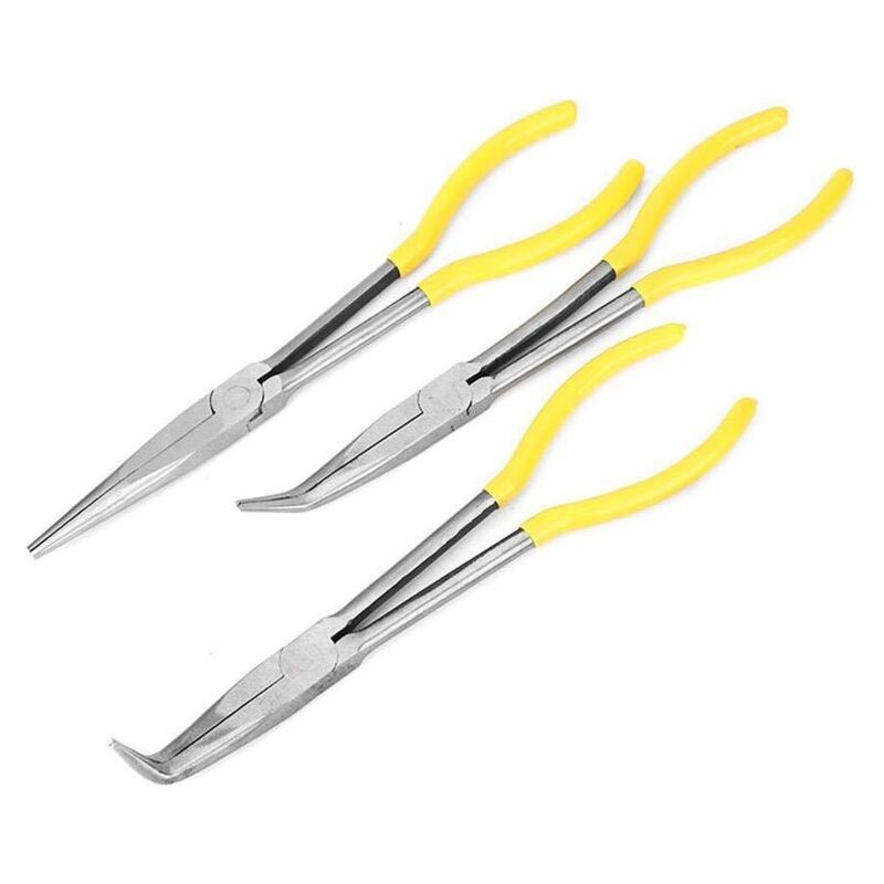 3pcs Pinces À Bec Long En Acier Au Carbone Pinces Extra Longues Avec Pointe Droite Coudée Pour Électriciens Craft Outil Set