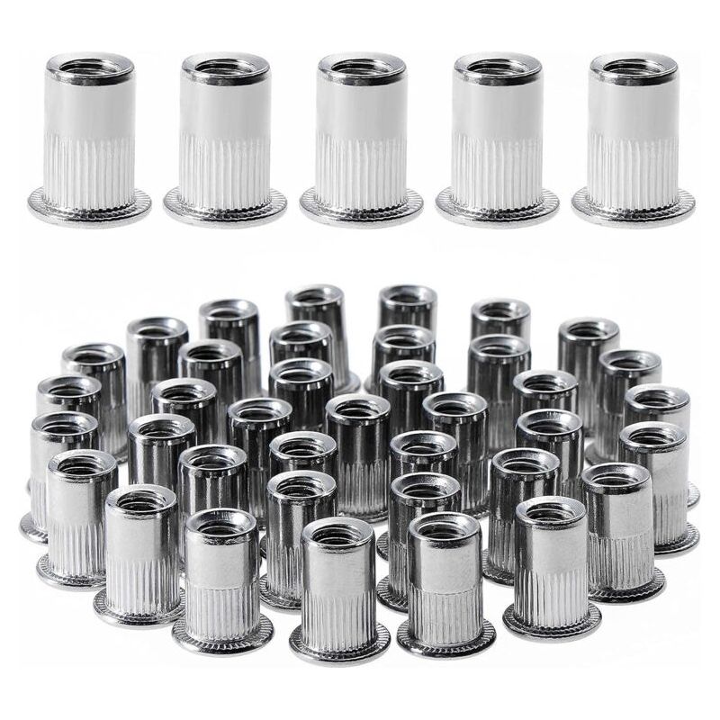 Aougo – Lot De 100 Écrous À Rivet M6 En Acier Inoxydable – Filetage Profond Pour Fixation Efficace – Inserts Filetés Pour Plastique Et Métal