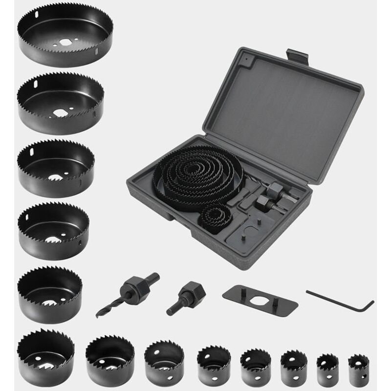 16 Pièces Coffret Scie Cloche Construction De 19-127 Mm Pour Bois Metaux Platre