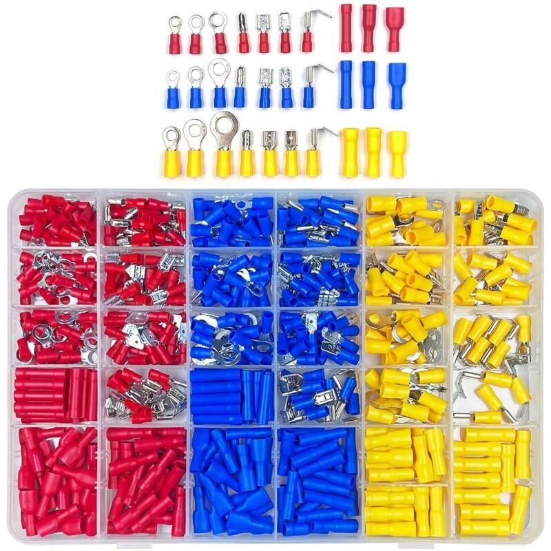 Aougo – Kit De 480 Cosses Électriques À Sertir – 30 Types Avec Douilles Isolantes – Connecteurs En Fer Métallique Étanches – Pour Réparations Rapides