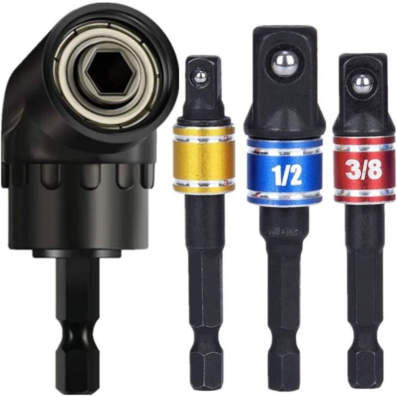 3 Pièces 1/4 "3/8" 1/2 "cr-v Adaptateur De Douille Hexagonale Adaptateur De Douille Clé À Douille Jeu D'écrous + 1 Pièces 105 ° Support D'angle Clé D'angle Adaptateur De Fixation 1/4" Poignée Hexag