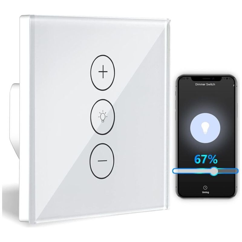 Aougo – Gradateur Wifi 1-100% Avec Minuterie – Commande Vocale – Compatible Lampes Inc, Cfl, Led – Installation Facile Dans Divers Emplacements