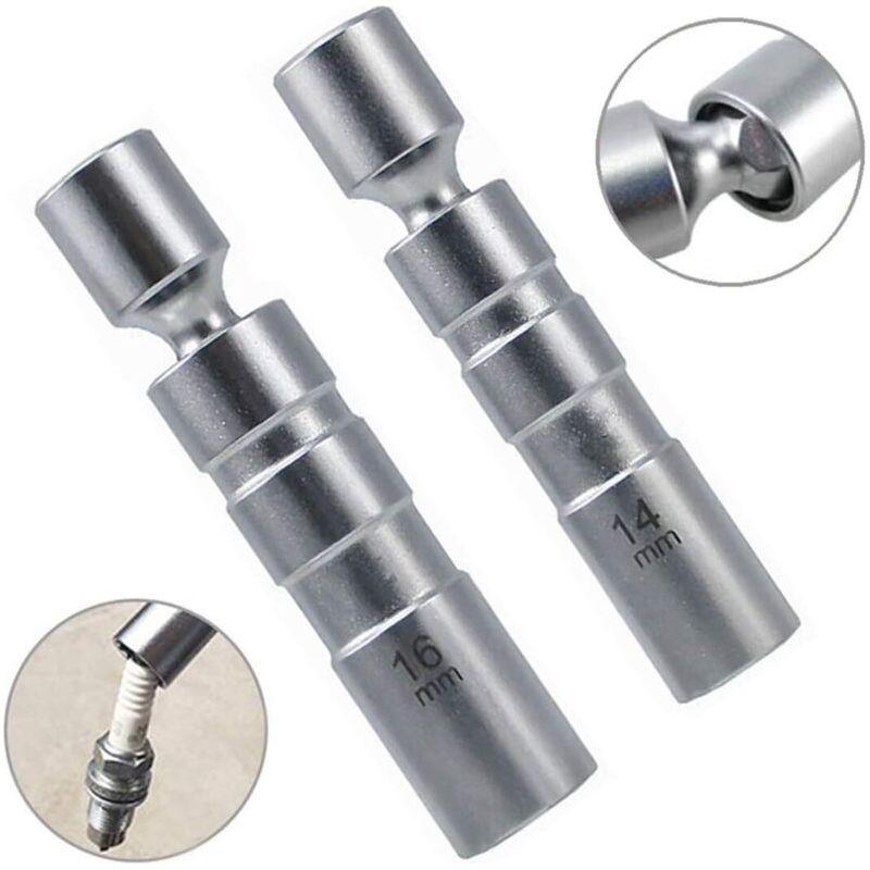 Lot De 2 Clés À Bougie D'allumage 14 Mm, 16 Mm, Candélabres Magnétiques À Douze Pointes Clé À Bougie Universelle Flexible 3/8" Outil De Démontage De Clé À Douille Pour Bougie D'allumage (court)
