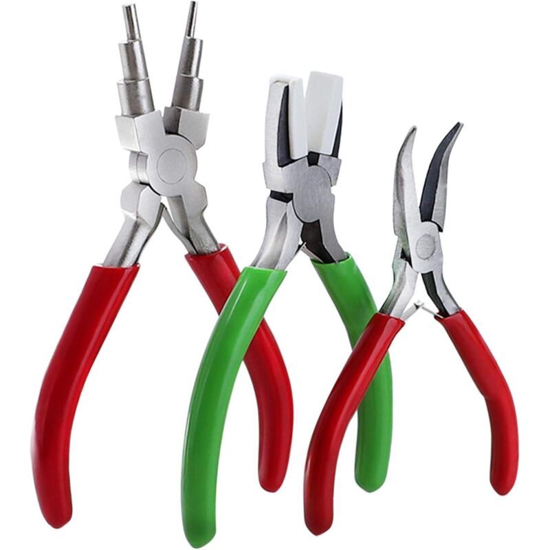 Lot De 3 Pinces À Bijoux, Kit Pratique De Réparation De Collier De Bijoux, Outils De Bricolage, Pince Coudée Sans Dents, Pince À Bec Plat En Nylon, Pince À Enrouler (vert + Rouge + Argent)
