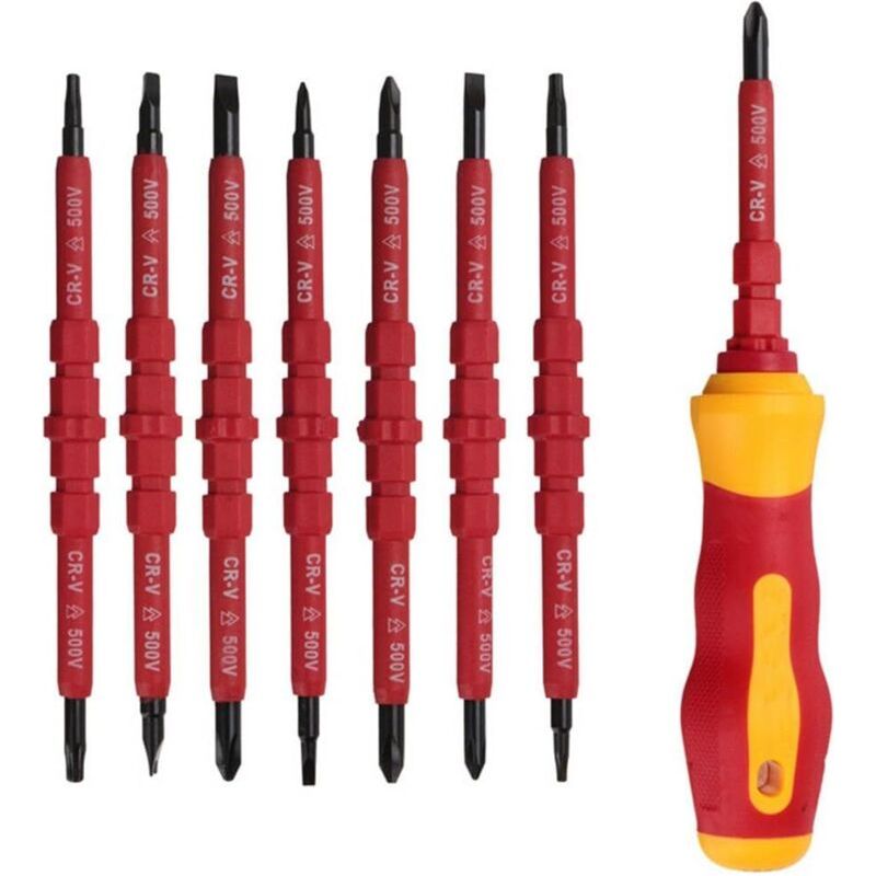 Lot De 7 Tournevis Électricien Isolé 500v Avec Tournevis Testeur, Screwdriver Insulated Avec Poignée, Tournevis Isolant Magnétique Interchangeable, Kit D'Outils De Réparation