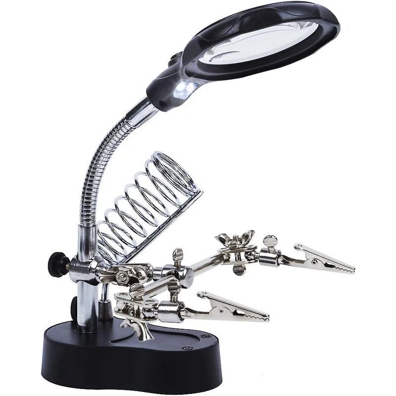Troisième Main 3.5 X 12 X Loupe De Table Support 2 Leds Loupe Sur Pied Pour Ingénieur Électronique Cosmétologie Médical Horloger Montre Réparation