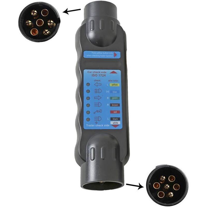 Aougo – Testeur De Prise Remorque 7 Broches – Outil De Diagnostic Câblage – Compatible 12v – Matériaux Abs Et Cuivre – Pour Remorques Et Véhicules