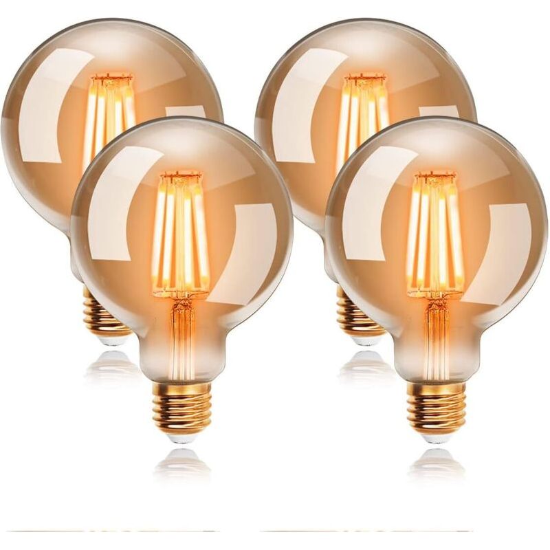 Ampoules Led 6w Edison Vintage G80, Blanc Chaud 2200k E27, Equivalent À Ampoule Incandescente 48w, Ampoule Rétro À Filament, Rétro Antique Lampe Décorative, Non-dimmable, Lot De 4