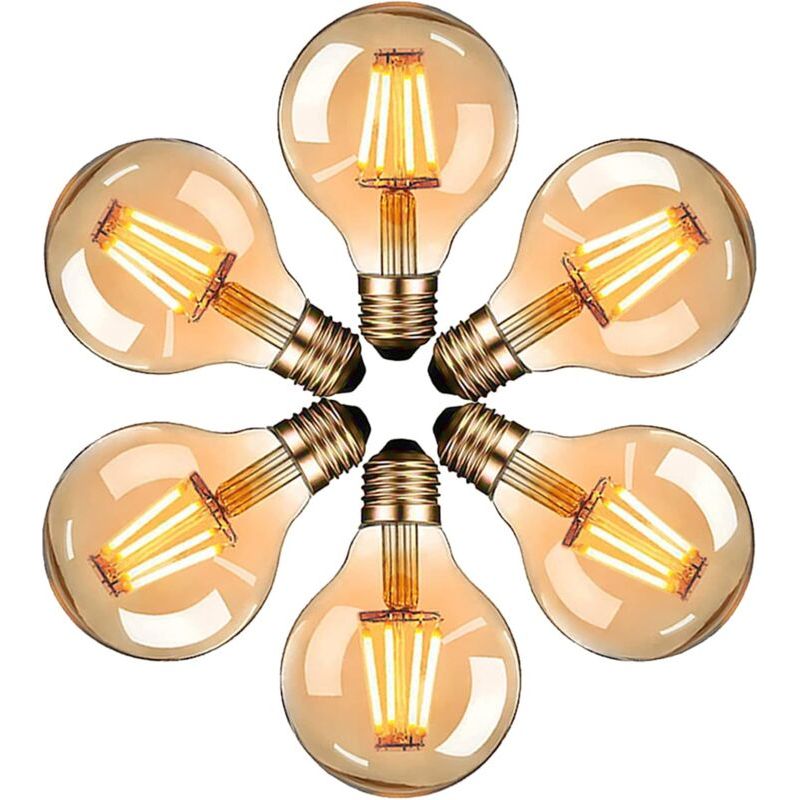 Ampoules Led Edison, Ampoule Vintage G80 E27 4w, Blanc Chaud 2700k, Ampoule Rétro À Filament,non-dimmable, Lot De 6