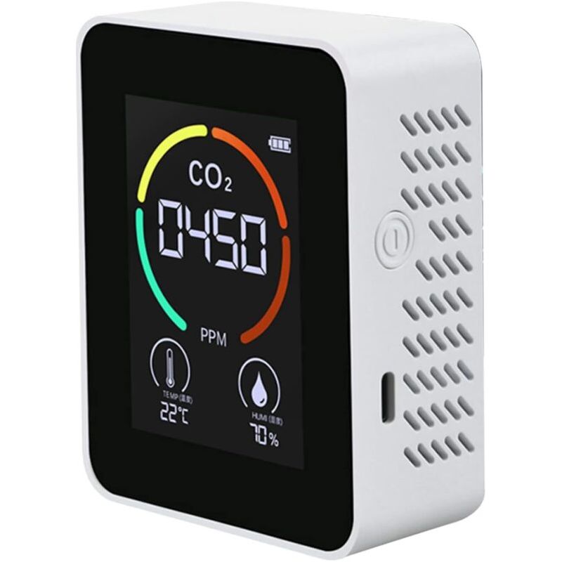 Détecteur De Co2 3 En 1 - Moniteur D'Air Co2 - Détecteur De Dioxyde De Carbone - Qualité De L'Air - Température Et Humidité - Pour Maison, Bureau, Serre, Entrepôt - Blanc
