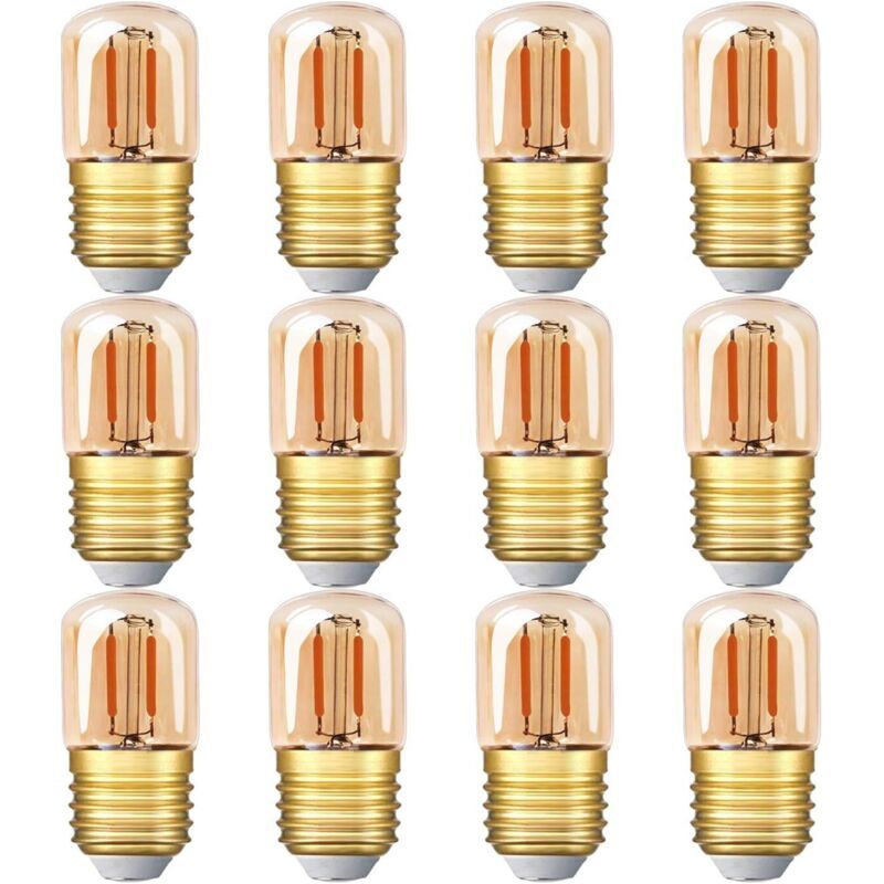 Mini Ampoule Led Tubulaire, 1w T28 Edison Ampoule À Filament Led E27 Base À Vis 2200k Ampoule Blanche Super Chaude Pour Décorative Non Dimmable (verre Ambré) ,220v,12 Pack [classe Énergétique A++]