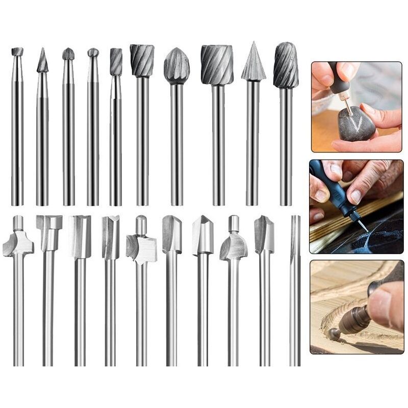 Hss Fraises À Défoncer, 20pcs 3mm 1/8" Fraises Acier Rapide Fraises À Bois Kit D'accessoires Fraises À Défoncer Pour Outil Multifonction Rotatif Pour Dremel Foredom Proxxon Rotatif Outil
