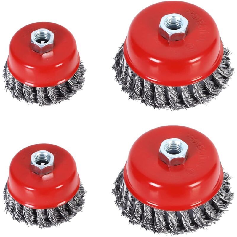 Brosse Métallique Nettoyage, 4pcs Brosse Conique Pour Meuleuse D'Angle, Brosse De Ponçage En Acier Torsadé Pour Meuleuse D'Angle(diamètre De 75 Mm Et 100 Mm, M14)
