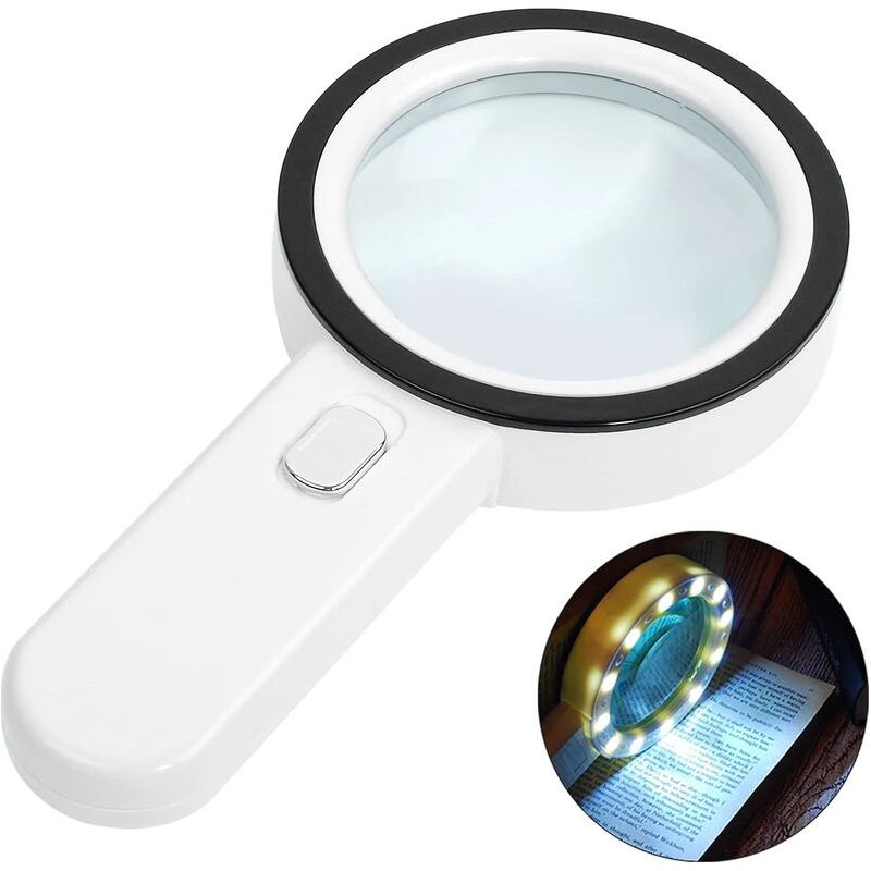 Loupe De Lecture Éclairée, Loupe 30x Avec 12 Led Lumière, Loupe Grossissante À Main, Loupe Eclairante Pour Lecture, Bijoux, Seniors, Malvoyant, Observation Et Travaux Manuels (blanc) Npterbl