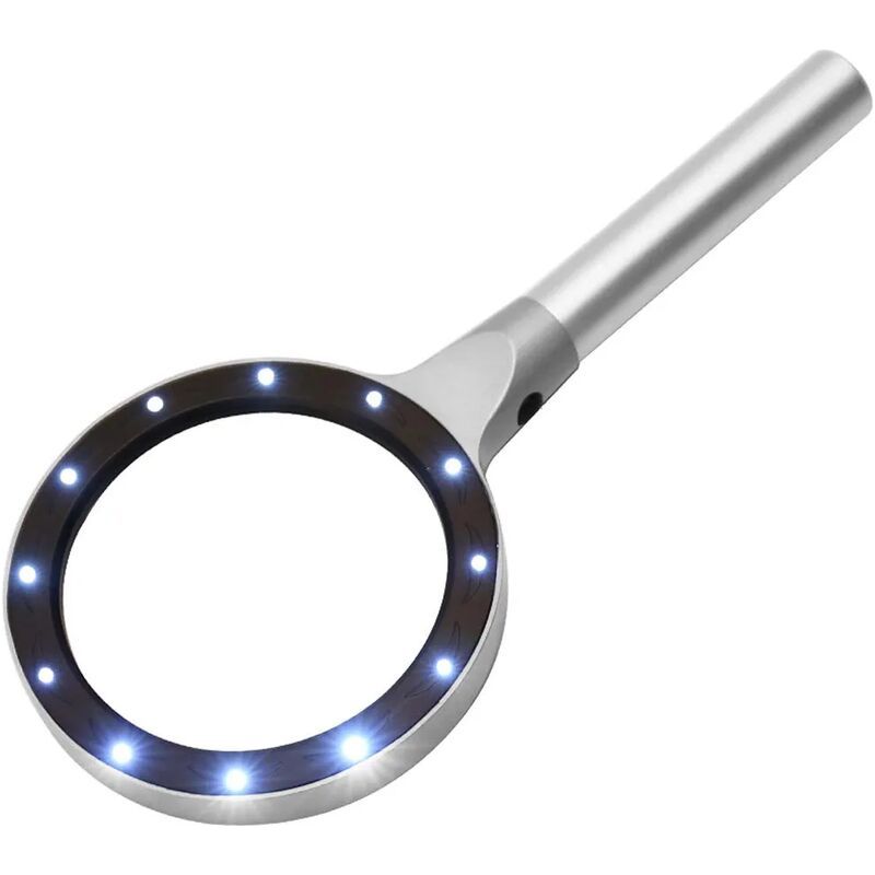 Loupe Éclairantes Loupe Grossissante 5x 10x Grande Loupe Avec 2 Niveau 12 Led Alliage D'Aluminium Coquille Loupes De Lecture Loupe À Main Loupe Seniors Pour Inspection Horloger Journaux