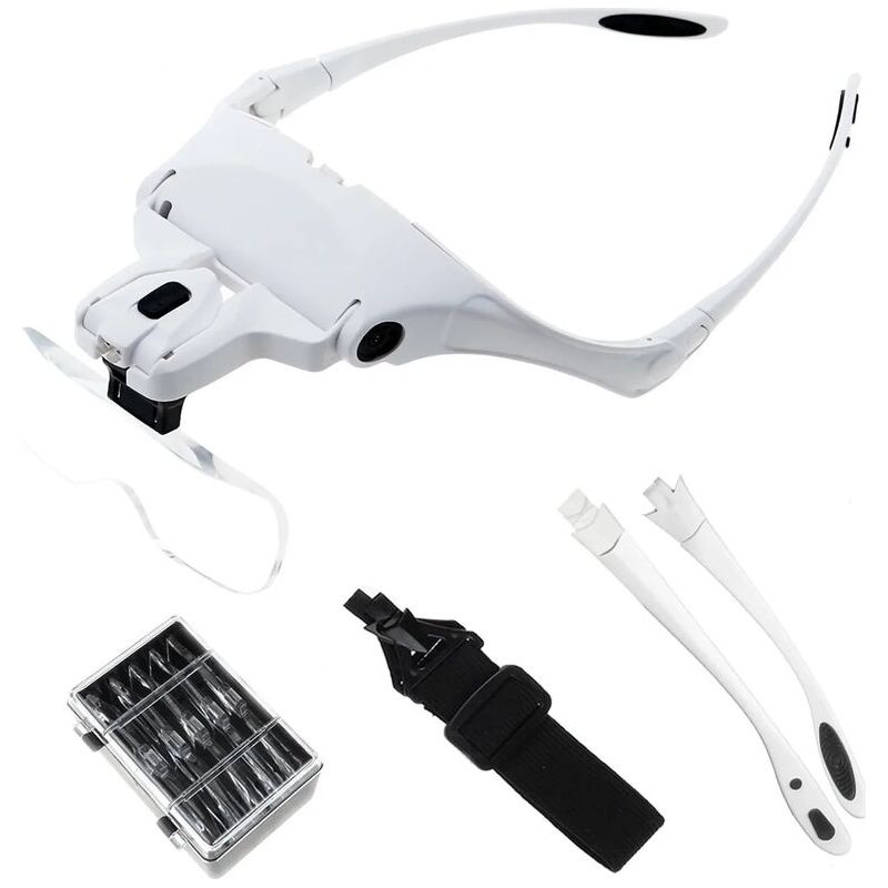 Lunette Loupe Avec 2 Led - Loupe Eclairante Loupe Frontale Pour Lecture,tous Les Travaux De Précision, Couture, Bijoux, Réparations, Montres Et Artisanat - 5 Lentilles Détachables