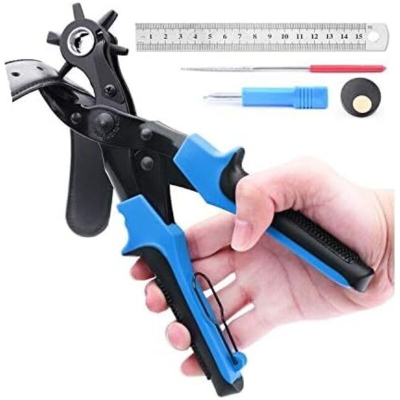 Pince Perforatrice Roue De Perforation En Cuir Avec 2 Gratuit Extra Large Punch Assiettes Et Règle Pratique Multi Dimension Comprimé Pince Parfait Pour Ceintures, Travaux Manuels Etc