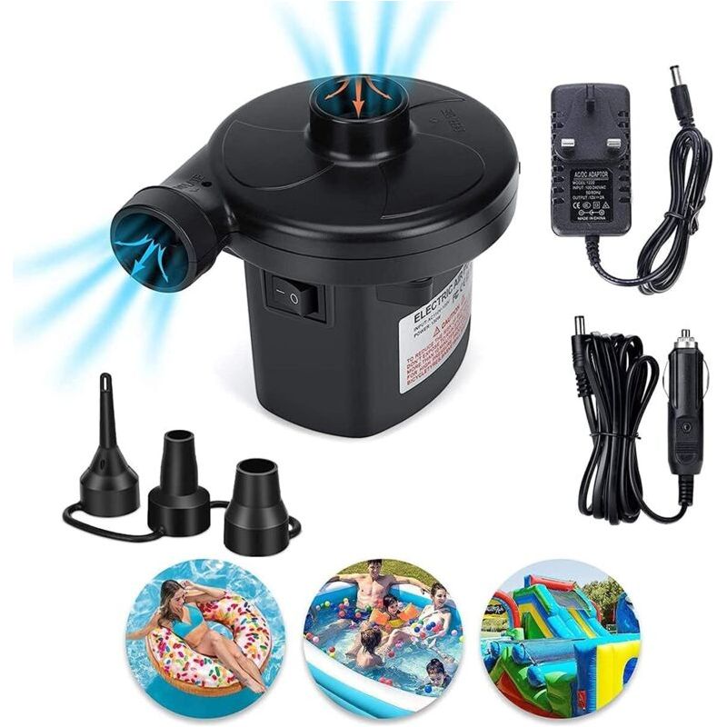 Pompe À Air Électrique Portable Dc 12v / Ac 230 240v Gonfleur Électrique À Remplissage Rapide Pompe De Gonflage D'Air Pour Matelas D'Air Gonflable Coussin De Jouet Piscine Lit Flottant