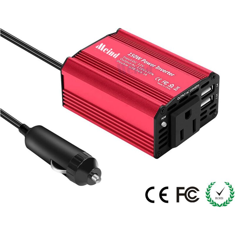 Aougo – Convertisseur De Tension 150w 12v À 220v – Chargeur Allume-cigare Avec 2 Ports Usb 2.4a – Protection Contre Surchauffe Et Court-circuit