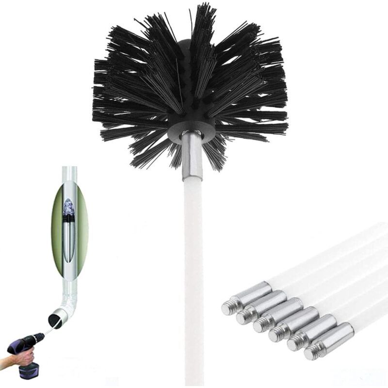 Kit Brosse De Cheminée, Outil Nettoyage Pour Cheminées Brosse Kit De Ramonage Ccontient 6 (61cm Tiges Flexibles Et 1 (100mm) Tête De Kit De Ramonage Du Poêle À Granulés Pour Poêle À Pellet
