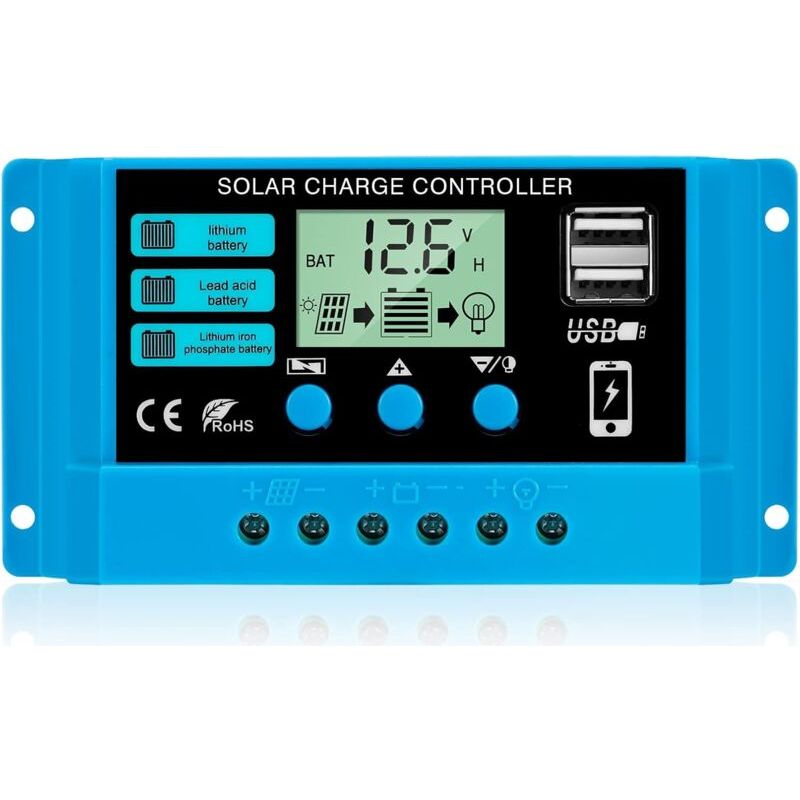 Contrôleur De Charge 30a 12v/24v Régulateur De Charge Panneau Solaire Intelligent Avec Écran Lcd Et Port 5v/3a Usb Convient À Différents Types De Batteries Facile À Utiliser