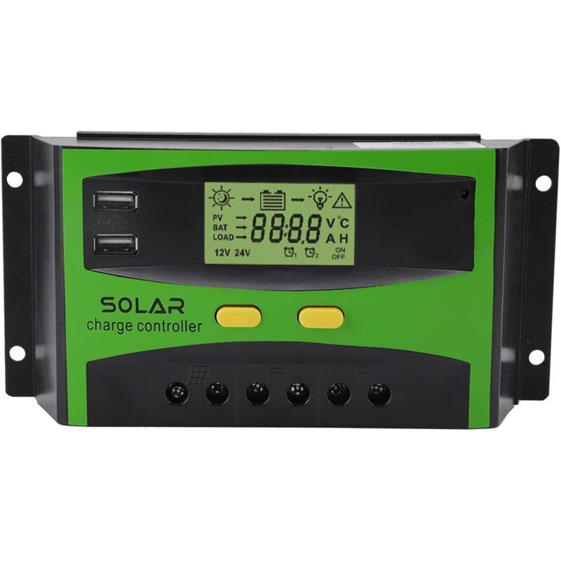 Contrôleur Solaire Pwm 12 V/24 V, Régulateur Intelligent De Batterie De Panneau Solaire Avec Double Port Usb Avec Écran Lcd Pour Jardin Domestique(30a)