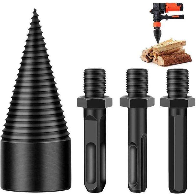 Foret À Bois Pour Fendre Du 32mm,fendeuse Perceuse,tige Conique Fendeuse Bois,durable En Acier,avec 3 Poignées,carré/rond/hexagonal,pour Coupe Bois,fendeuse De Bois, 32 Cm