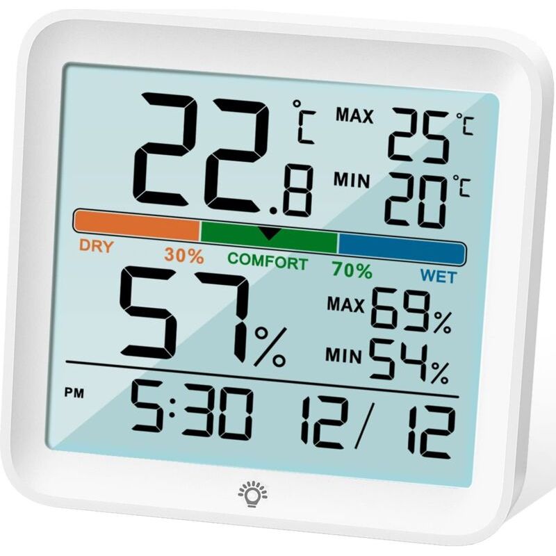 Hygromètre Thermomètre Intérieur-numérique Humidité Humidité Gauge Précise Température Moniteur Max / Min Records, Lcd Horloge De Rétroéclairage, L'Icône Confort Pour La De Serre À Domicile
