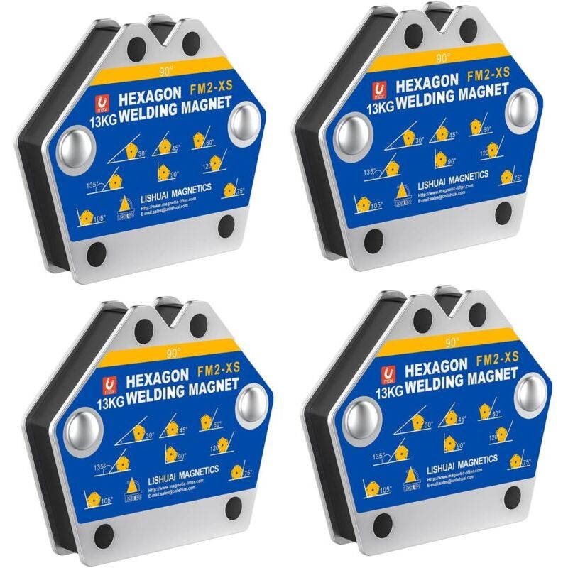 Aimant Soudure, 4 Pcs Soudure Aimant Force De Maintien 13kg De Soudure Equerre De Support Positionneur Magnétique 30°,45°,60°,75°,90°,105°