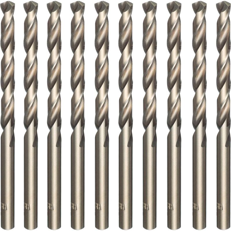 Lot De 10 Forets Hélicoïdaux Dorés En Acier Rapide M35 Et Cobalt - Pour Percer L'Acier Inoxydable, Les Aciers Durs, La Fonte, Le Cuivre, L’aluminium, Le Bois Et Le Plastique - 5 Mm X 86 Mm