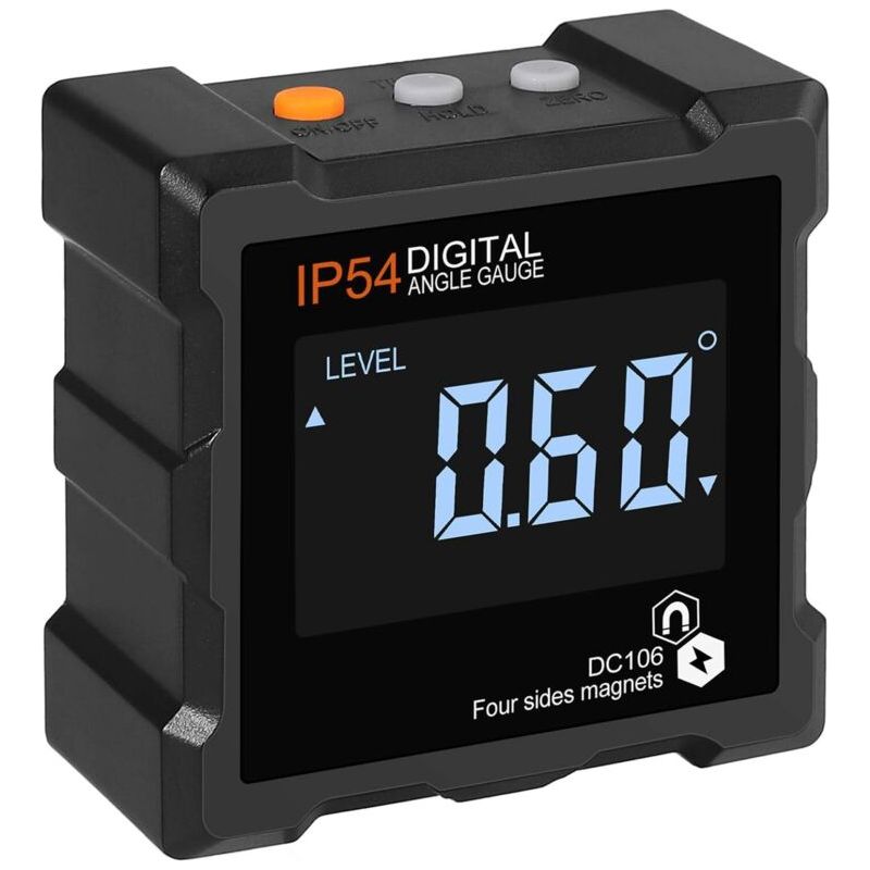 Inclinomètre Numérique Lcd 360° Inclinometre Digital Magnétique Inclinomètre Electronique, Arrêt Automatique, Avec Rétro-eclairage Magnétique, 4 Côtés Magnétiques, Étanche Ip54 (avec Piles)