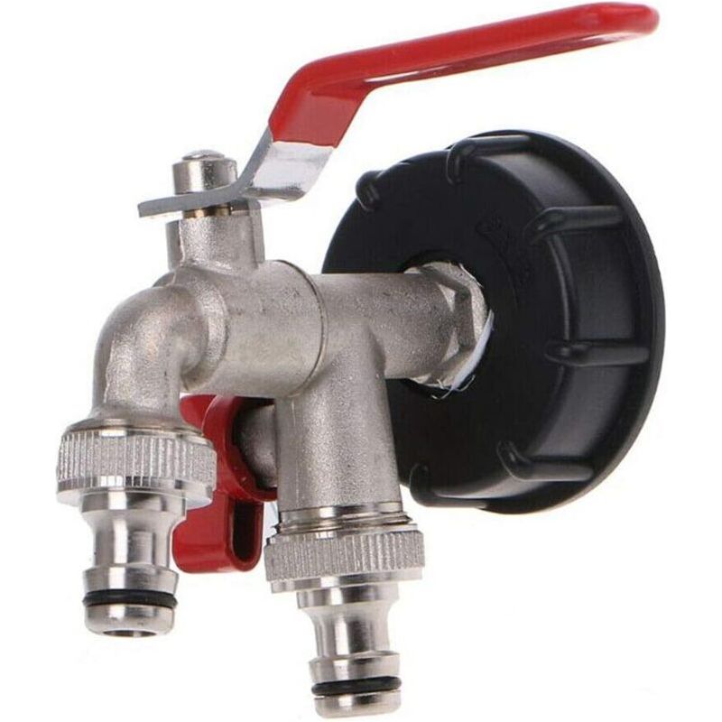 Ibc S60x6 Robinet De Vidange En Laiton À Double Sortie, Double Vannes 1/2", Diamètre De Sortie 1/2", Diamètre D'entrée 60 Mm