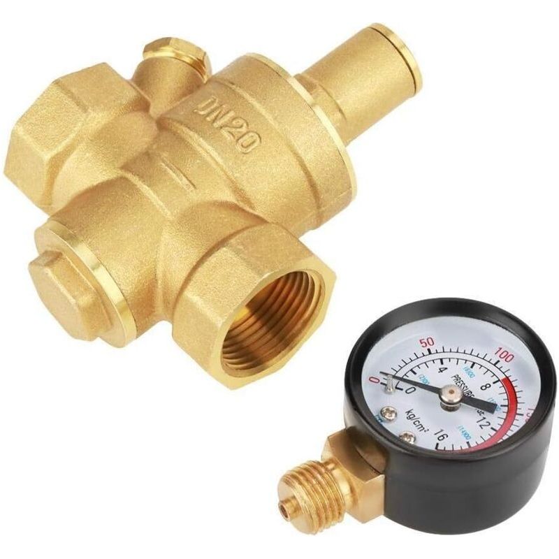 Régulateur De Pression, Laiton Régulateur De Pression, Dn20 Réglable En Laiton Régulateur De Pression D'Eau Réducteur Avec Compteur De Jauge