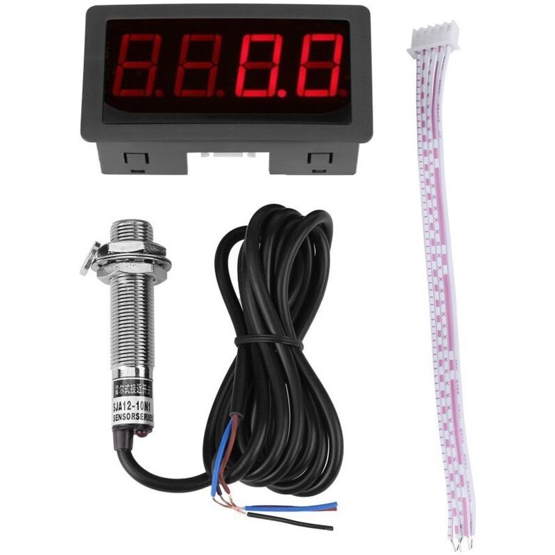 Sjlerst – Tachymètre Numérique Led 0.56' – Précision 0.1% – Plage 10-9999 Tr/min – Détecteur Magnétique – Installation Rapide