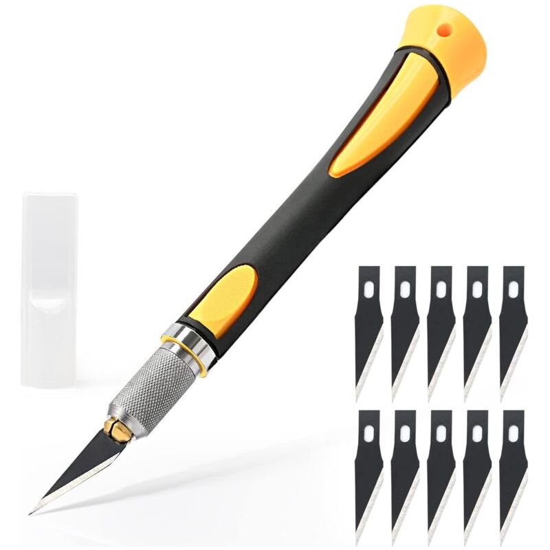 Scalpel Avec 10 Lames De Antirouille, Cutter De Précision, Scalpel Modelisme, Pour Découpe De Travail D'Art Bricolage, Jaune