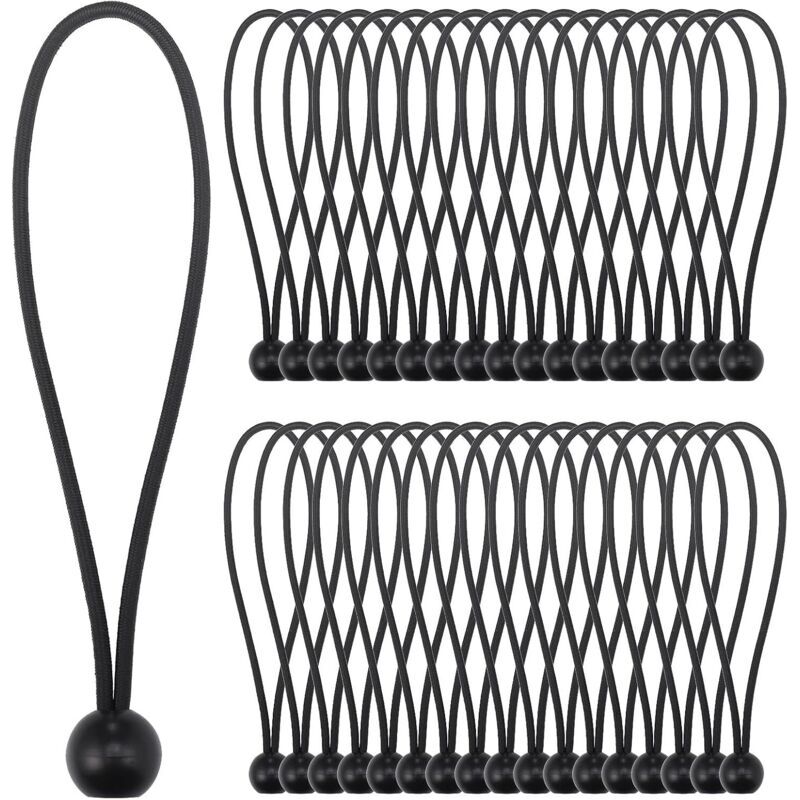 Tendeur Élastique, 35×noir Bungee Tendeur Boule(20cm) Corde Elastique Pour Bache, Elastique Crochet Portable Durable Pour Bannière, Bâches, Pavillons, Tentes