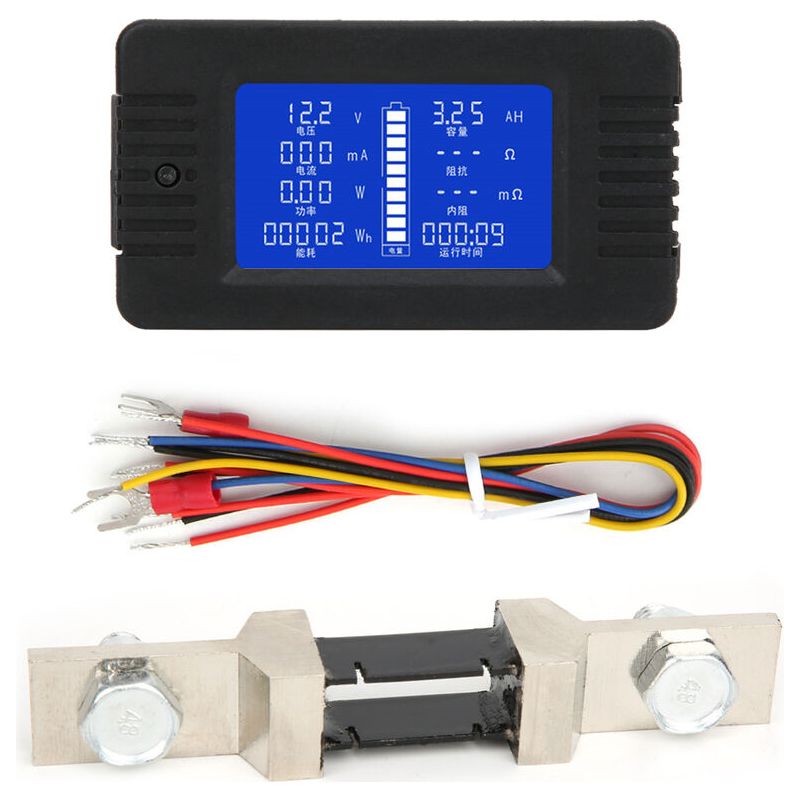 Sjlerst Moniteur De Batterie, Moniteur De Batterie Multifonction Cc À Écran Lcd, 0-200v, Wattmètre Équilibre Power Batterie Tension Checker Analyseur, Avec Shunt 200a(with 200a Shunt)