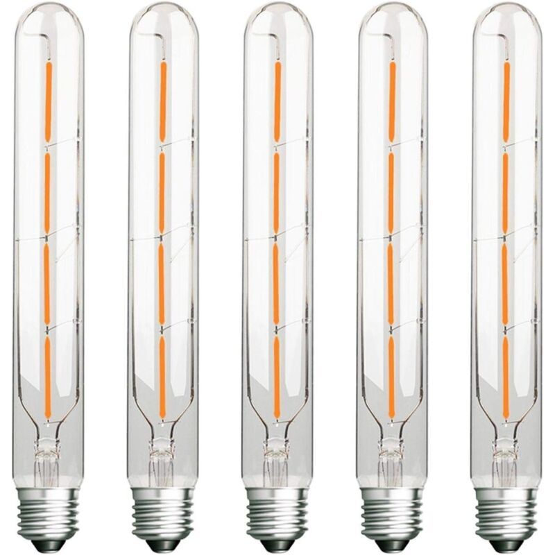Lot De 5 Ampoules Long Tube, Filament Led Edison, 4w, Équivalent Incandescence 40w, Culot E27, Blanc Chaud 2700k, 400lm, Verre Transparent, 360 Angle D'Éclairage, Ac 220-240v